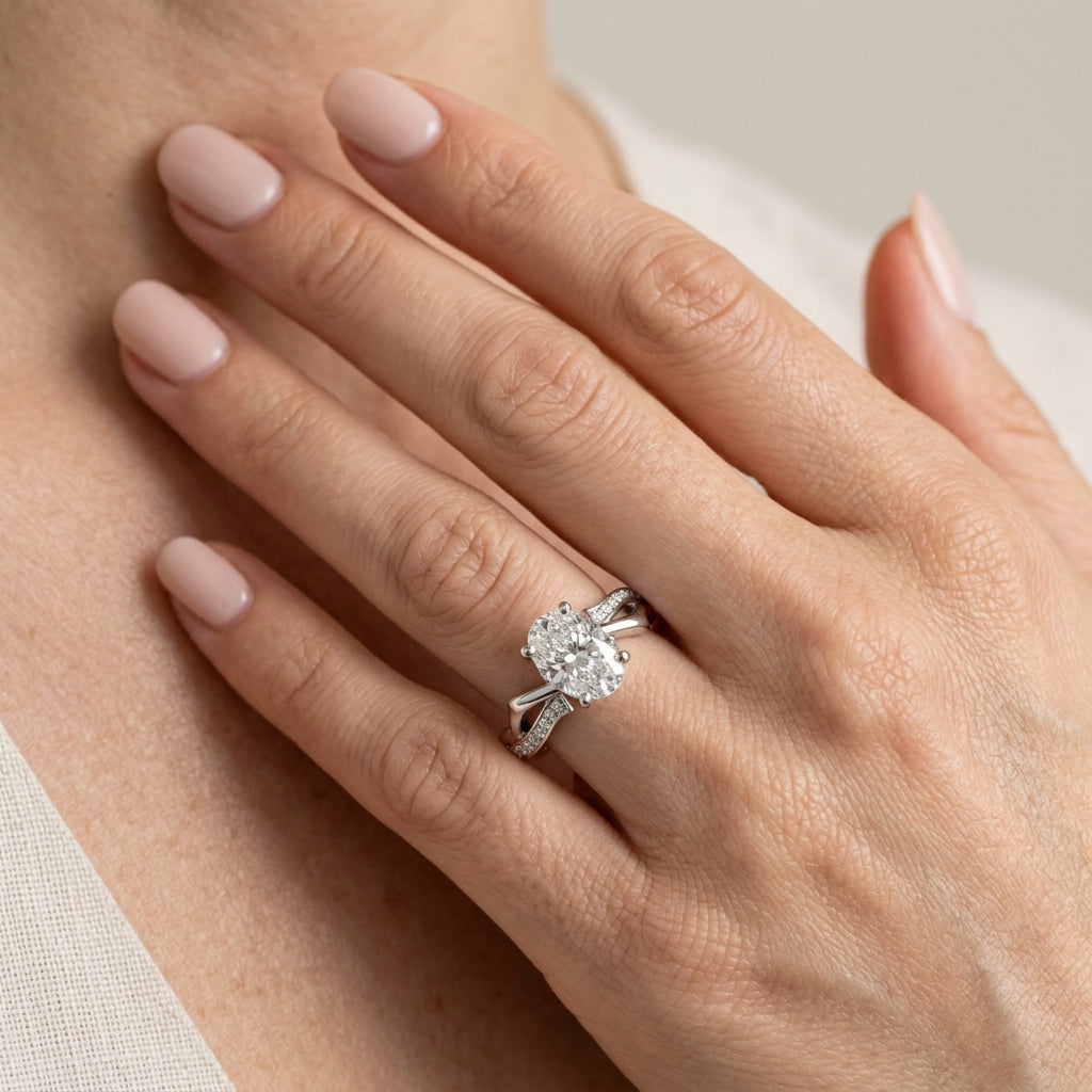 Nature Inspired Oval Engagement Ring - worn lifestyle photo