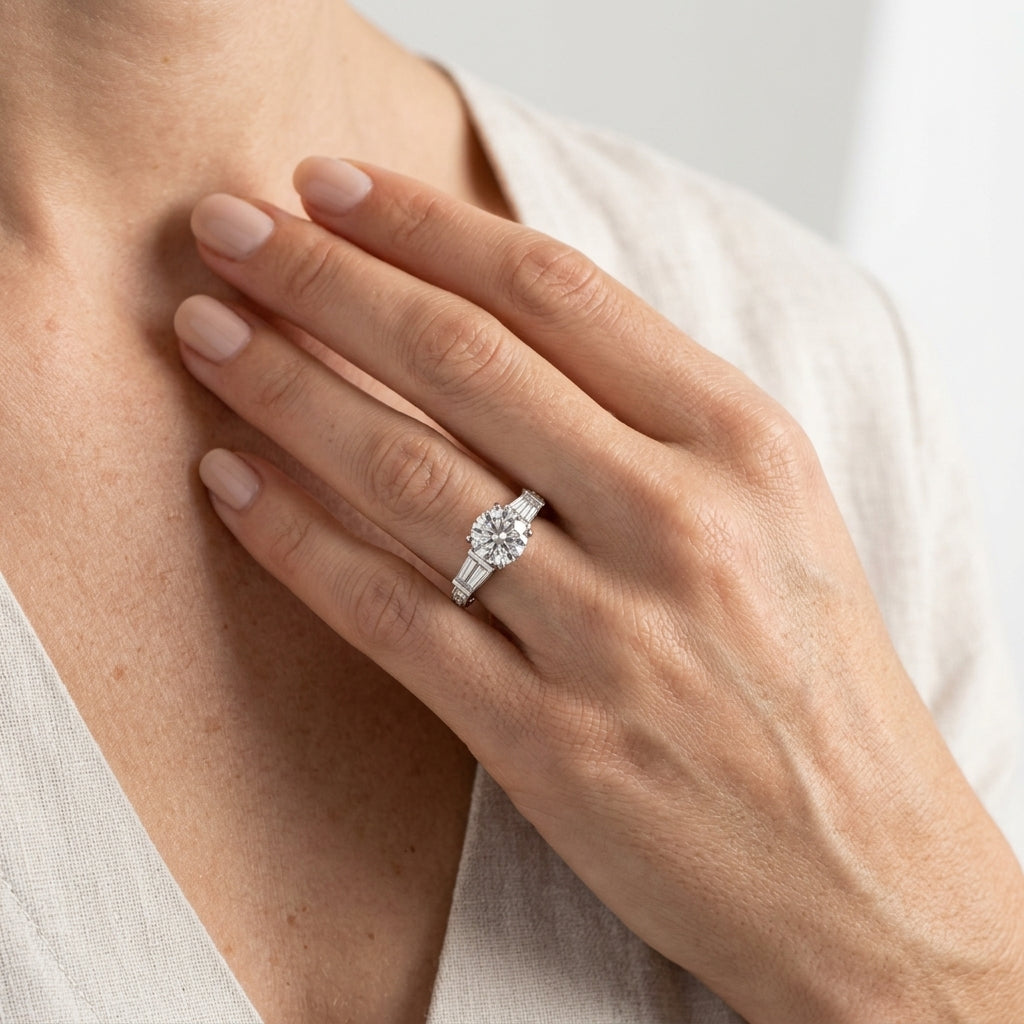 ENGAGEMENT RINGS FANCY SHAPE BAGUE - worn lifestyle photo
