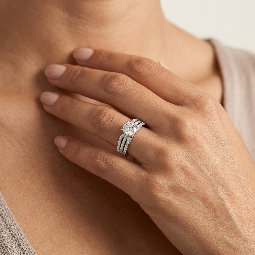 Multirow Engagement Rings - worn lifestyle photo