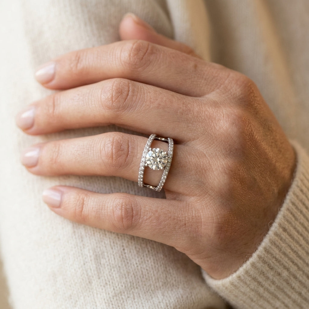 Multirow Split Prong Engagement Rings - worn lifestyle photo