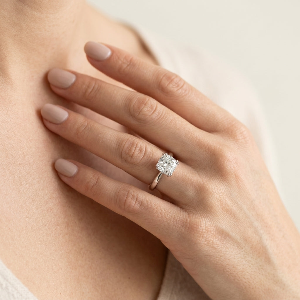 DOUBLE PRONG CU ENGAGEMENT RING - worn lifestyle photo