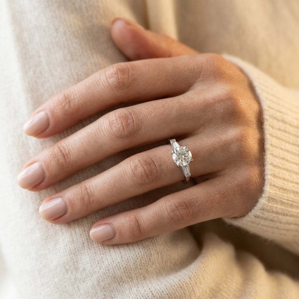 Fancy Shape Baguette Trellis Engagement Rings - worn lifestyle photo