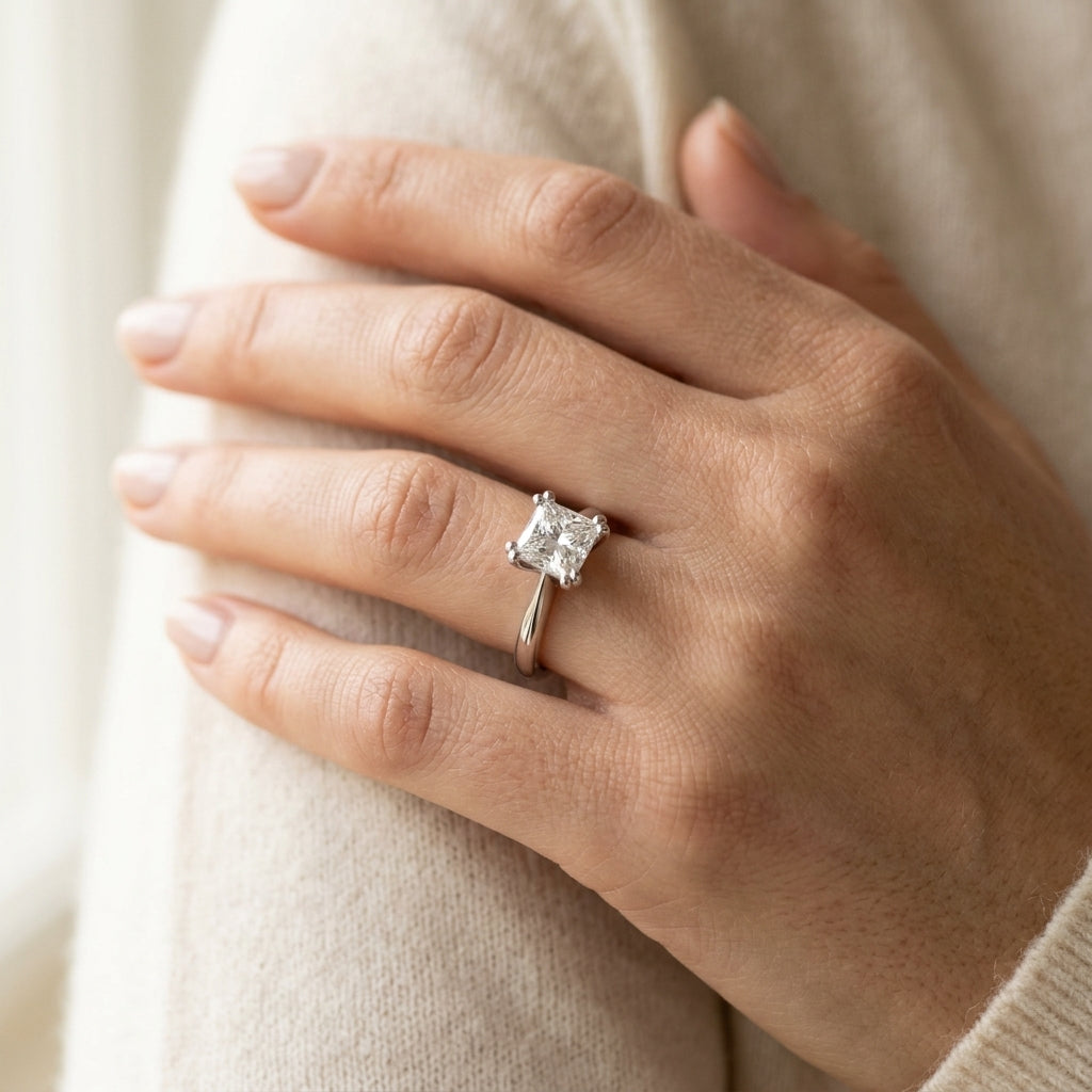 Double Prong Princess-Cut Engagement Rings - worn lifestyle photo