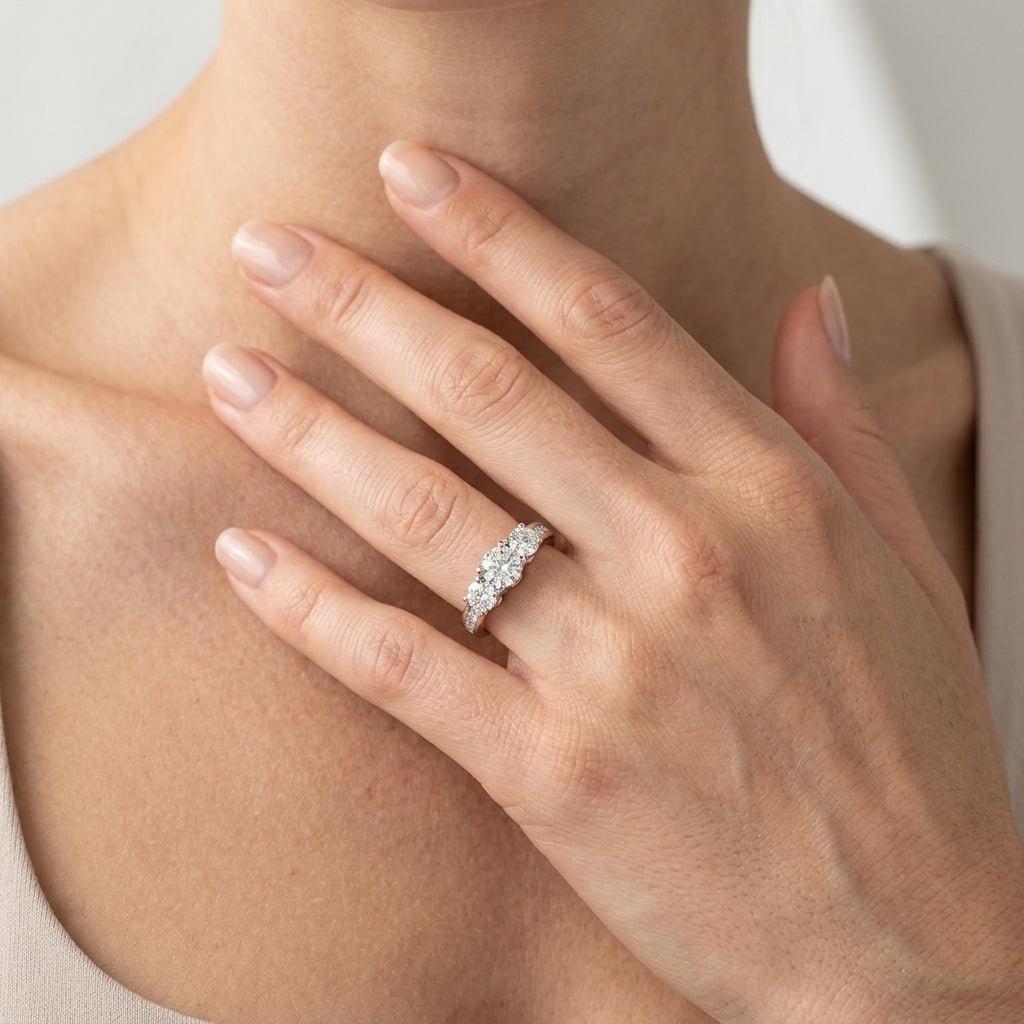 3-Stone Channel Set Engagement Ring - worn lifestyle photo