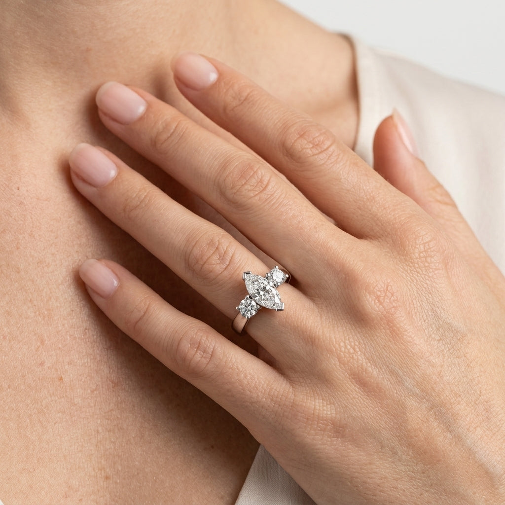 3-Stone Marquise Engagement Ring - worn lifestyle photo