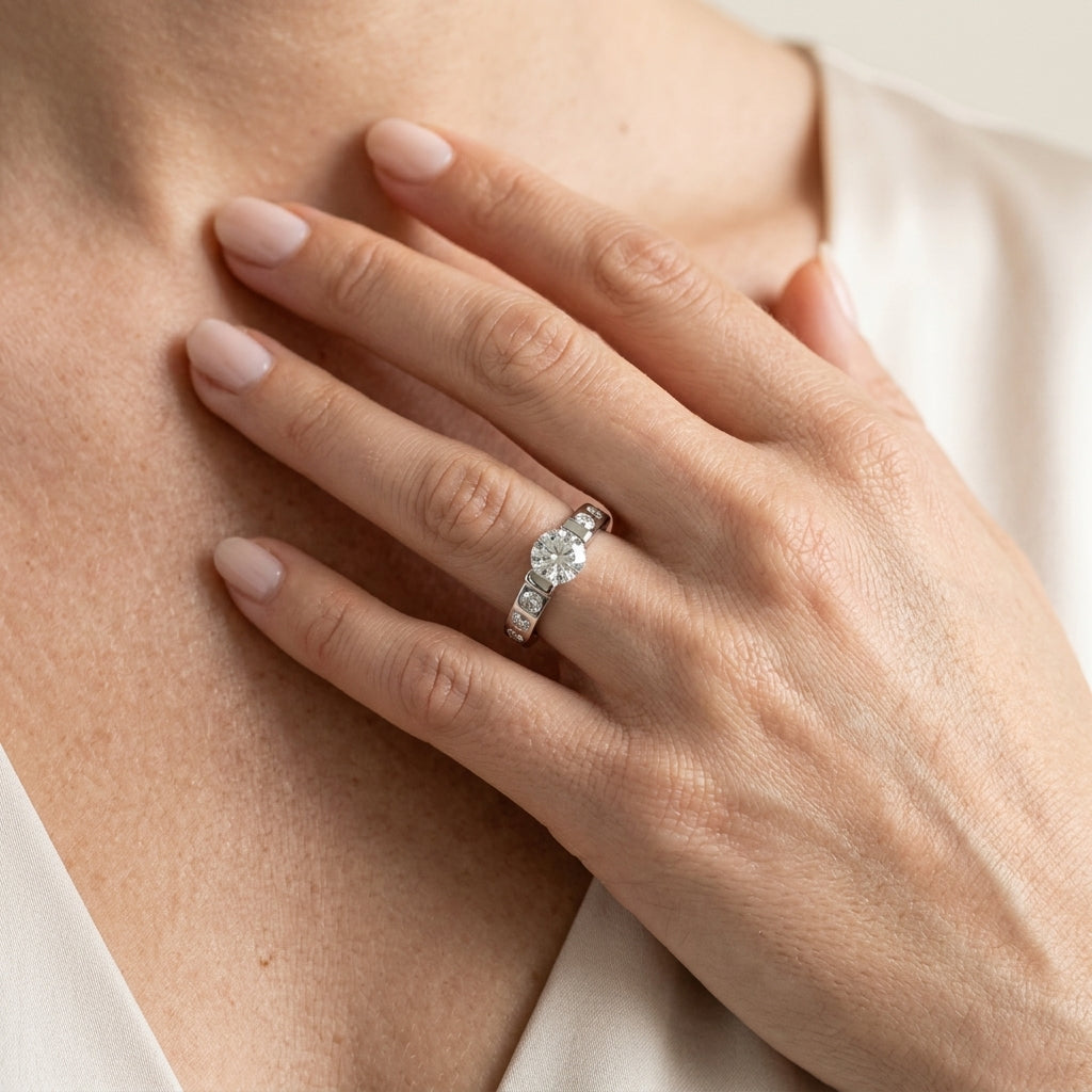 ENGAGEMENT RINGS SINGLE ROW PRONG - worn lifestyle photo