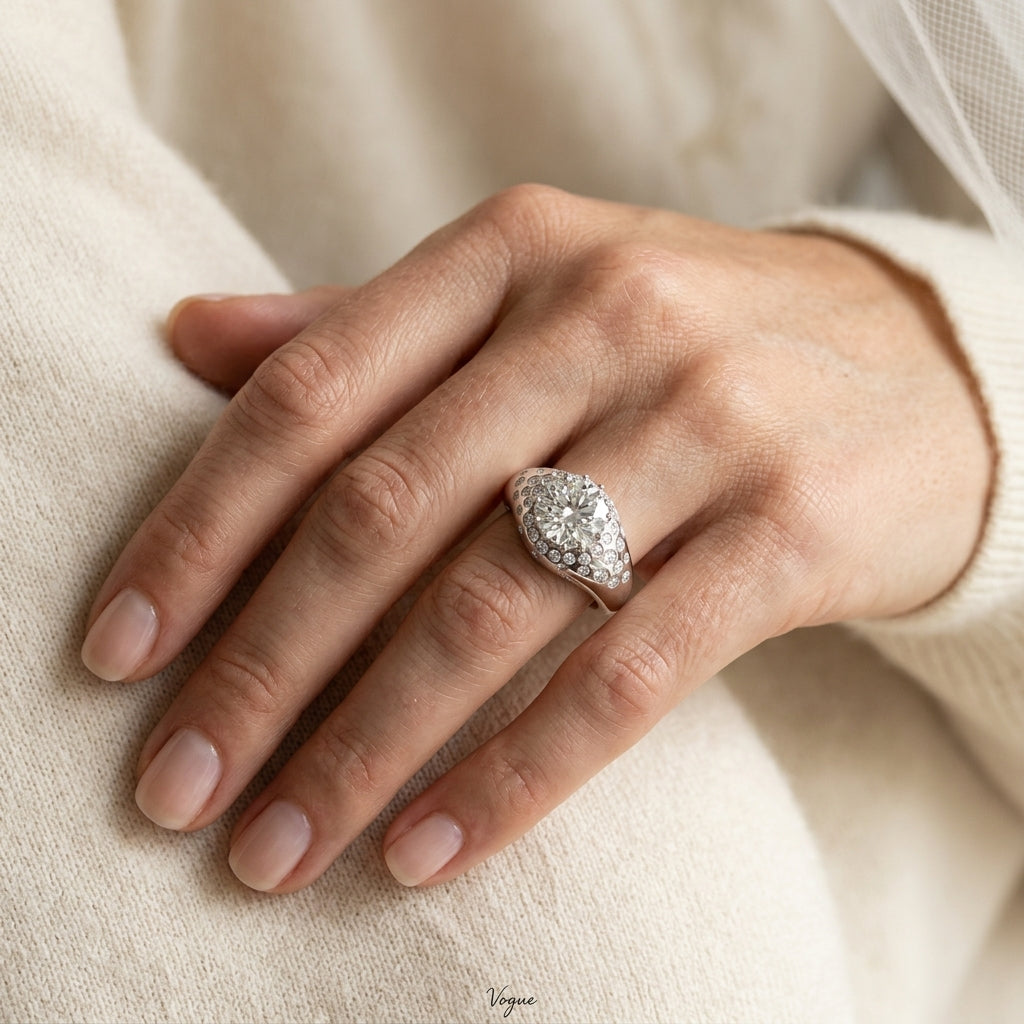 Accented Scattered Round Engagement Ring - worn lifestyle photo