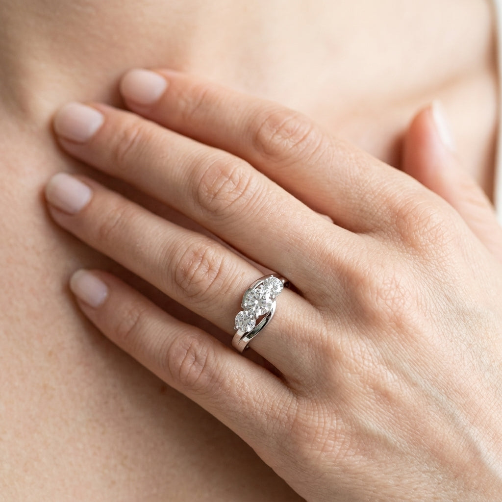 ENGAGEMENT RINGS 3 STONE ROUND - worn lifestyle photo