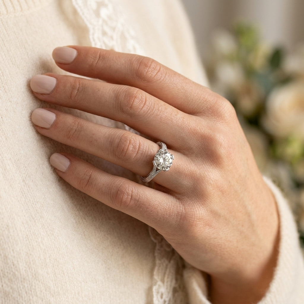 Round Multi-Row Lab Grown Diamond Engagement Ring - Style 50540 - worn lifestyle photo
