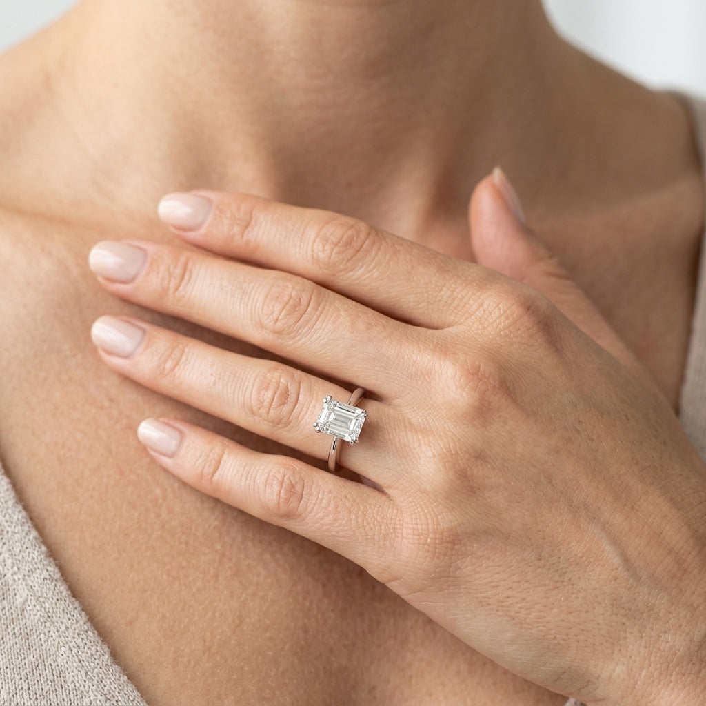 Double Prong Solitaire Engagement Ring - worn lifestyle photo