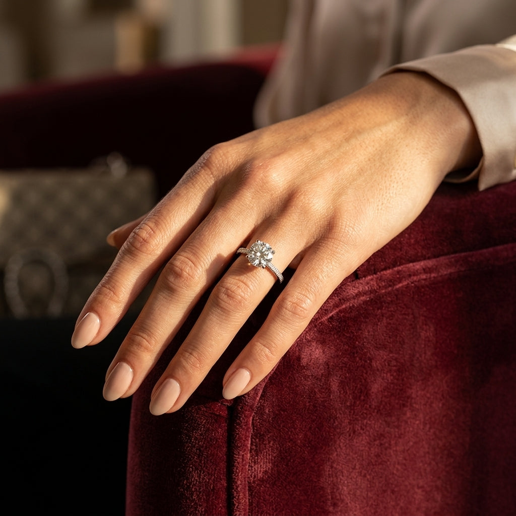 ENGAGEMENT RINGS SINGLE ROW PRONG - worn lifestyle photo