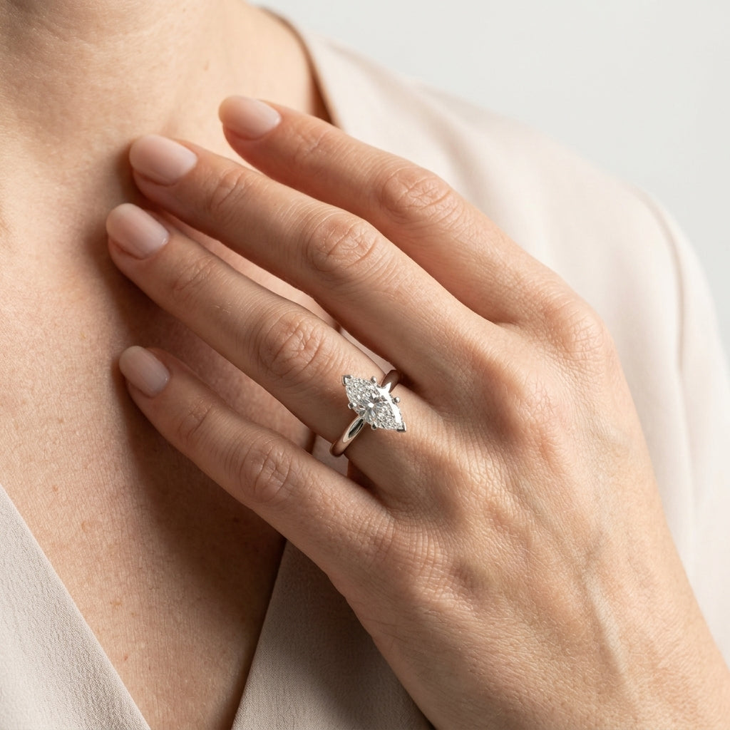 Solitaire Pear Shape Engagement Ring - worn lifestyle photo