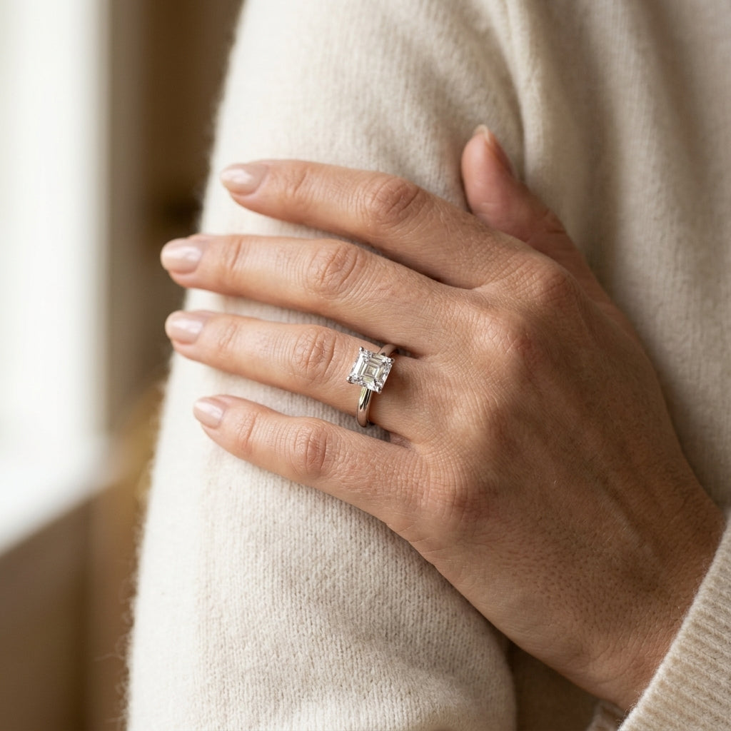 Classic Cathedral Style Peg Head Engagement Ring - worn lifestyle photo