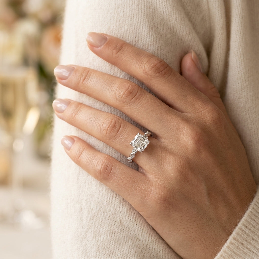 Twisted Rope Style Engagement Ring - worn lifestyle photo