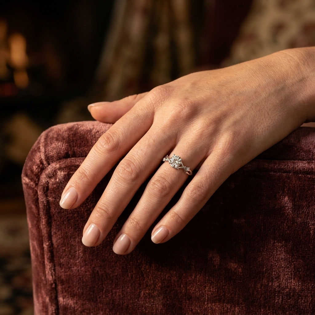 Nature-Inspired Thorn Vine Engagement Ring - worn lifestyle photo