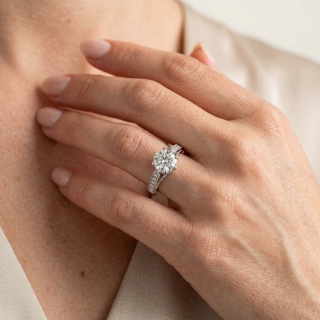 ENGAGEMENT RINGS SINGLE ROW PRONG - worn lifestyle photo