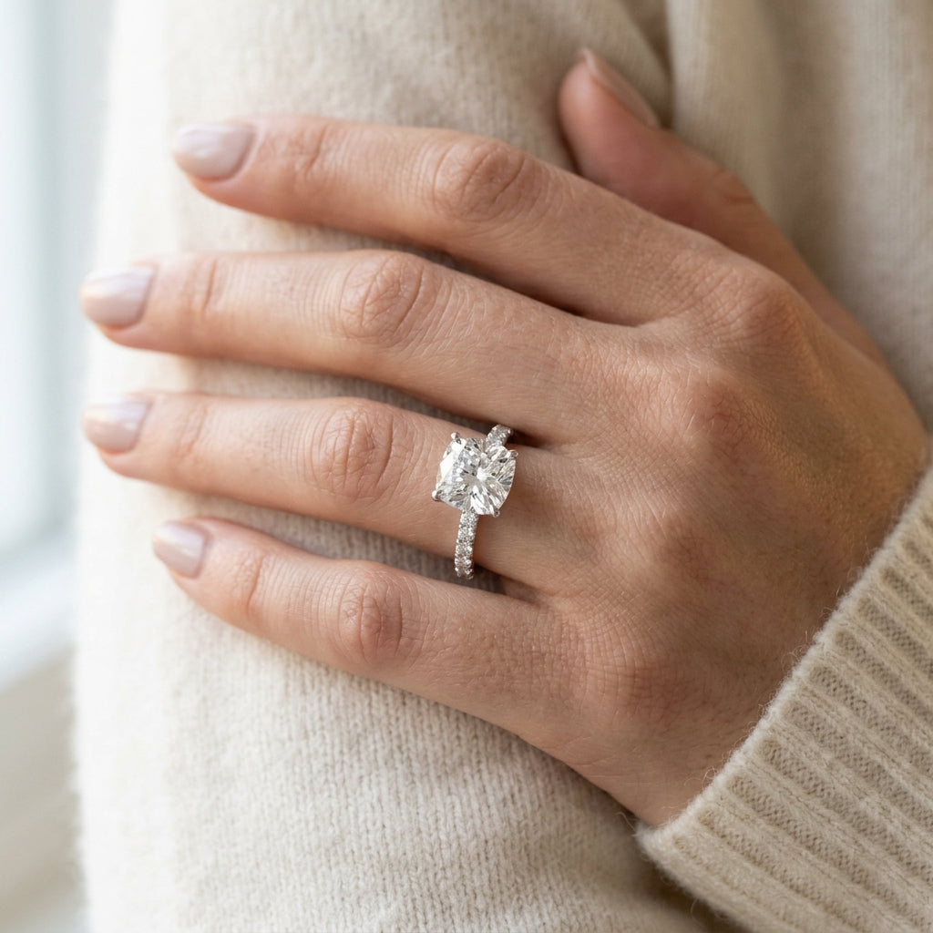 Single Row Engagement Ring - worn lifestyle photo