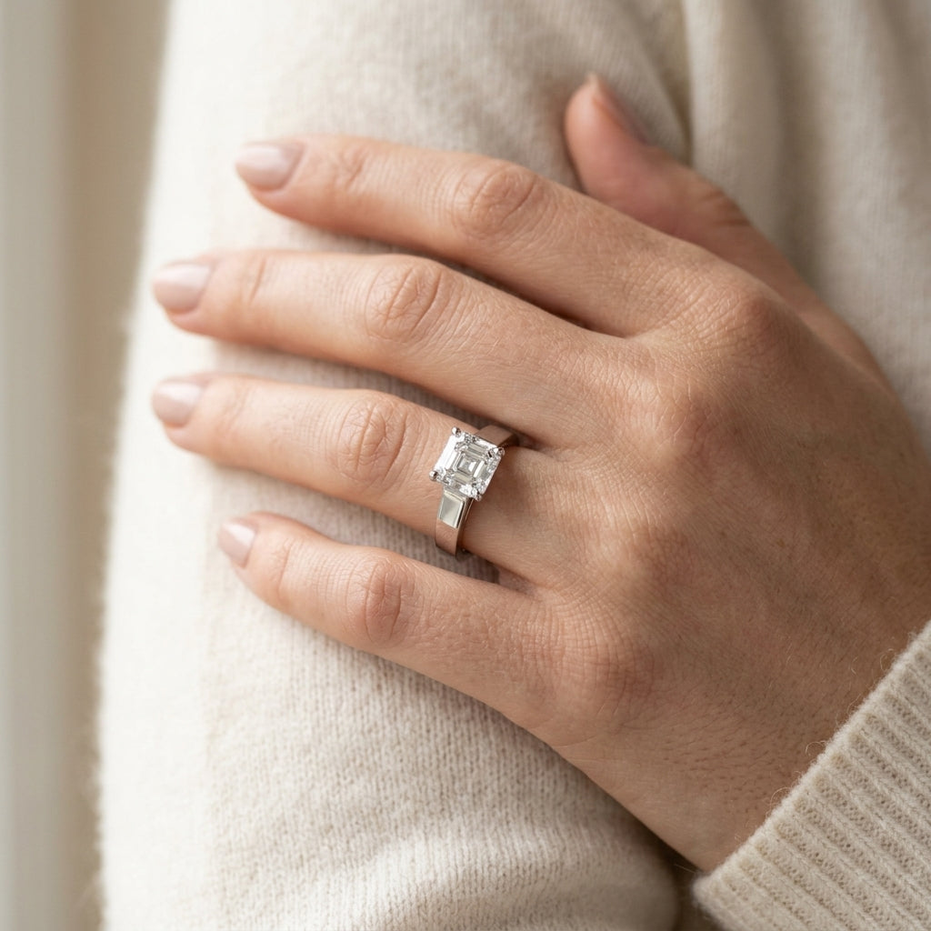 Cathedral Solitaire Engagement Ring - worn lifestyle photo