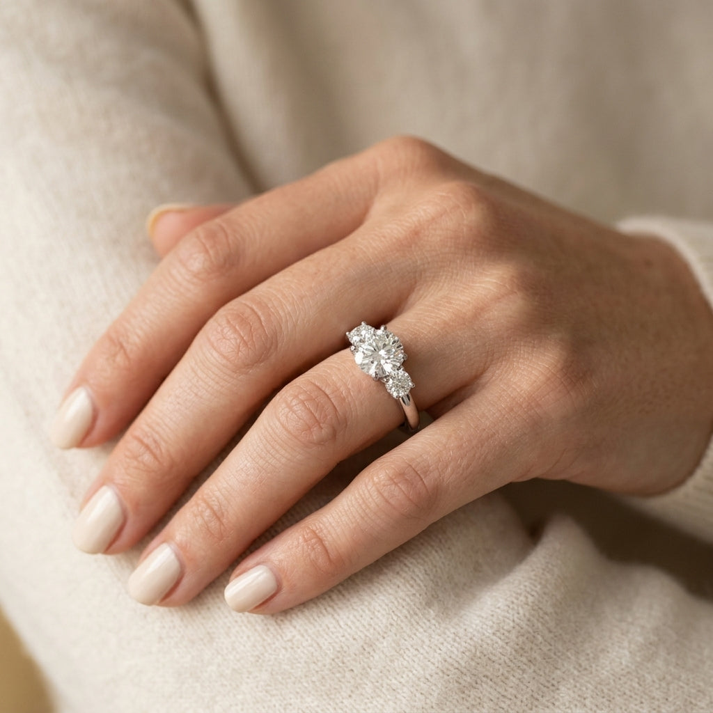 3-Stone Engagement Ring - worn lifestyle photo