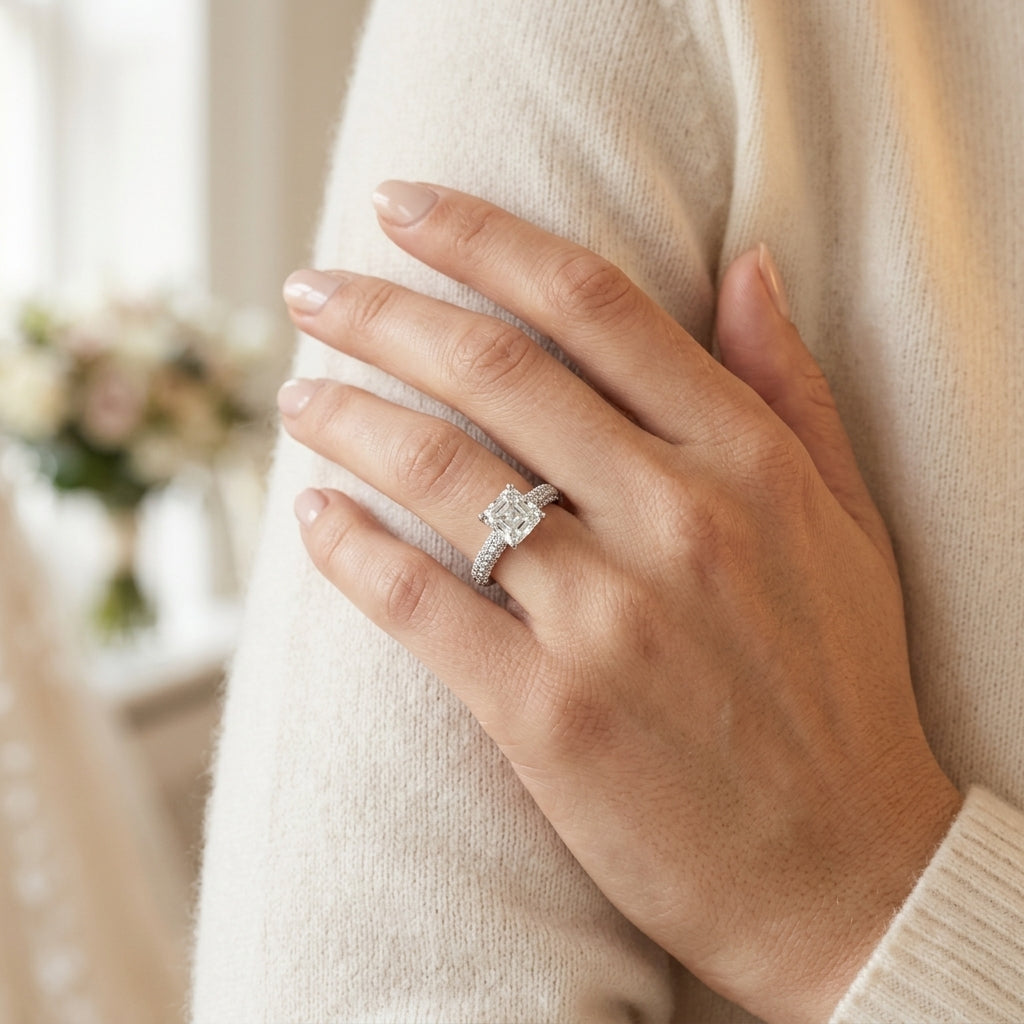 Pavé Enagement Ring - worn lifestyle photo