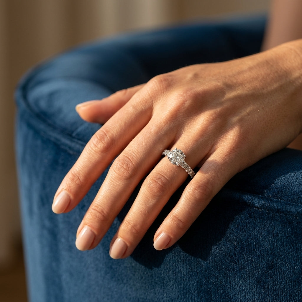 Graduated Diamond Engagement Ring - worn lifestyle photo