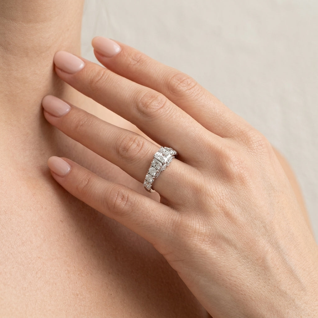 Graduating Engagement Ring - worn lifestyle photo