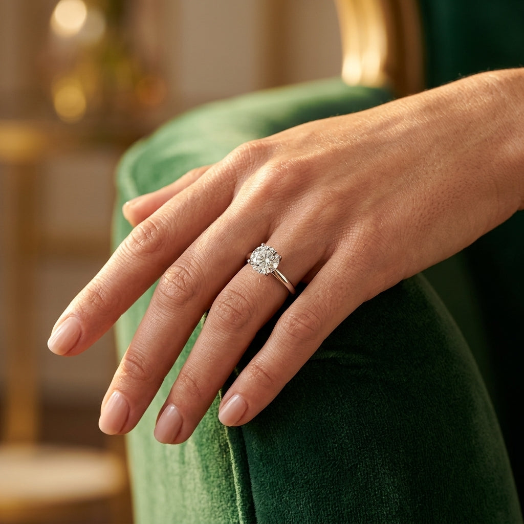 Solitaire Engagement Ring - worn lifestyle photo