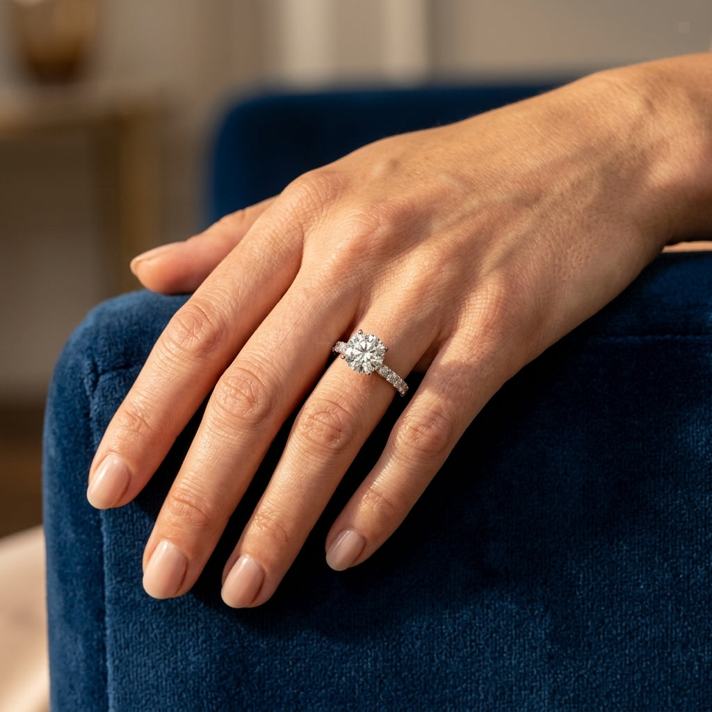 Single Row Engagement Ring - worn lifestyle photo