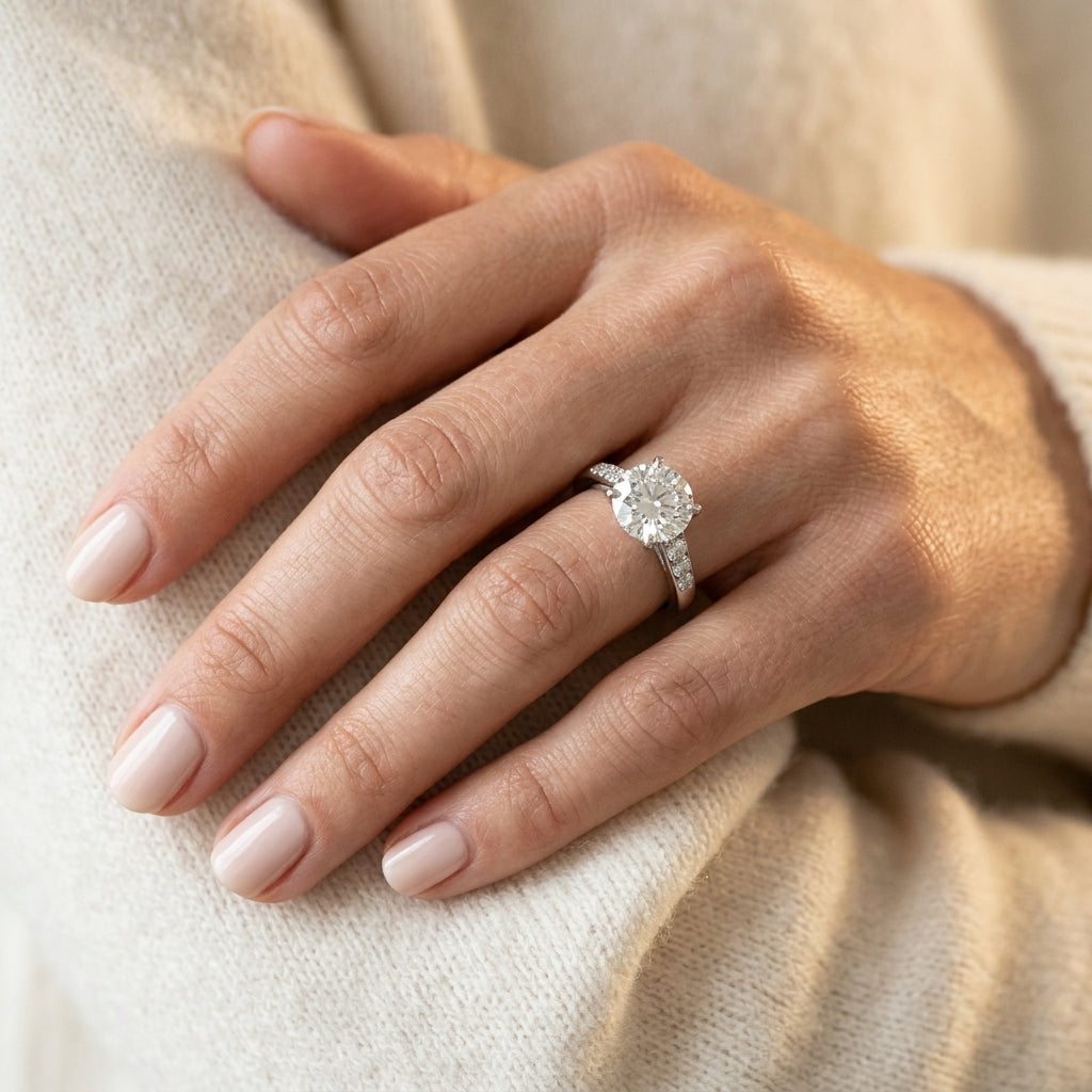 Solitaire Engagement Ring - worn lifestyle photo