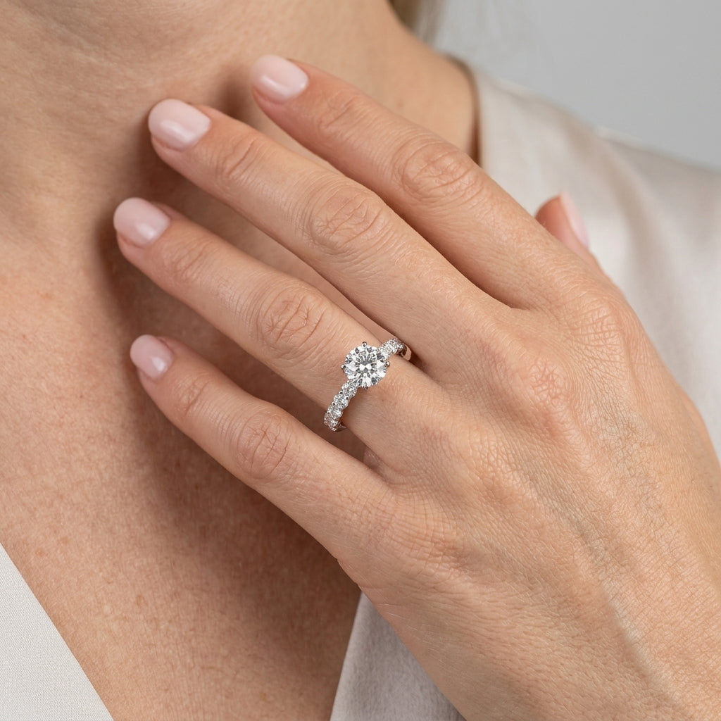Single Row Engagement Ring - worn lifestyle photo