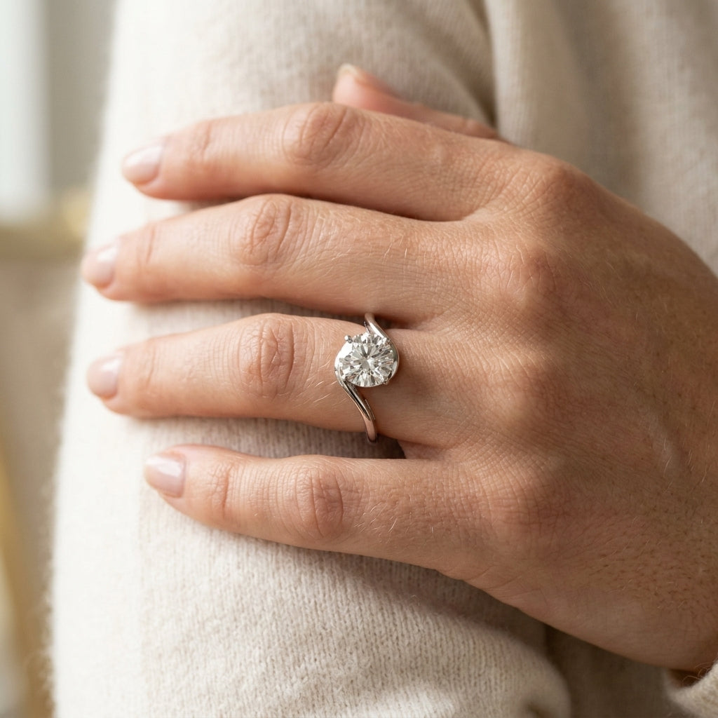 Bypass Solitaire Engagement Ring - worn lifestyle photo