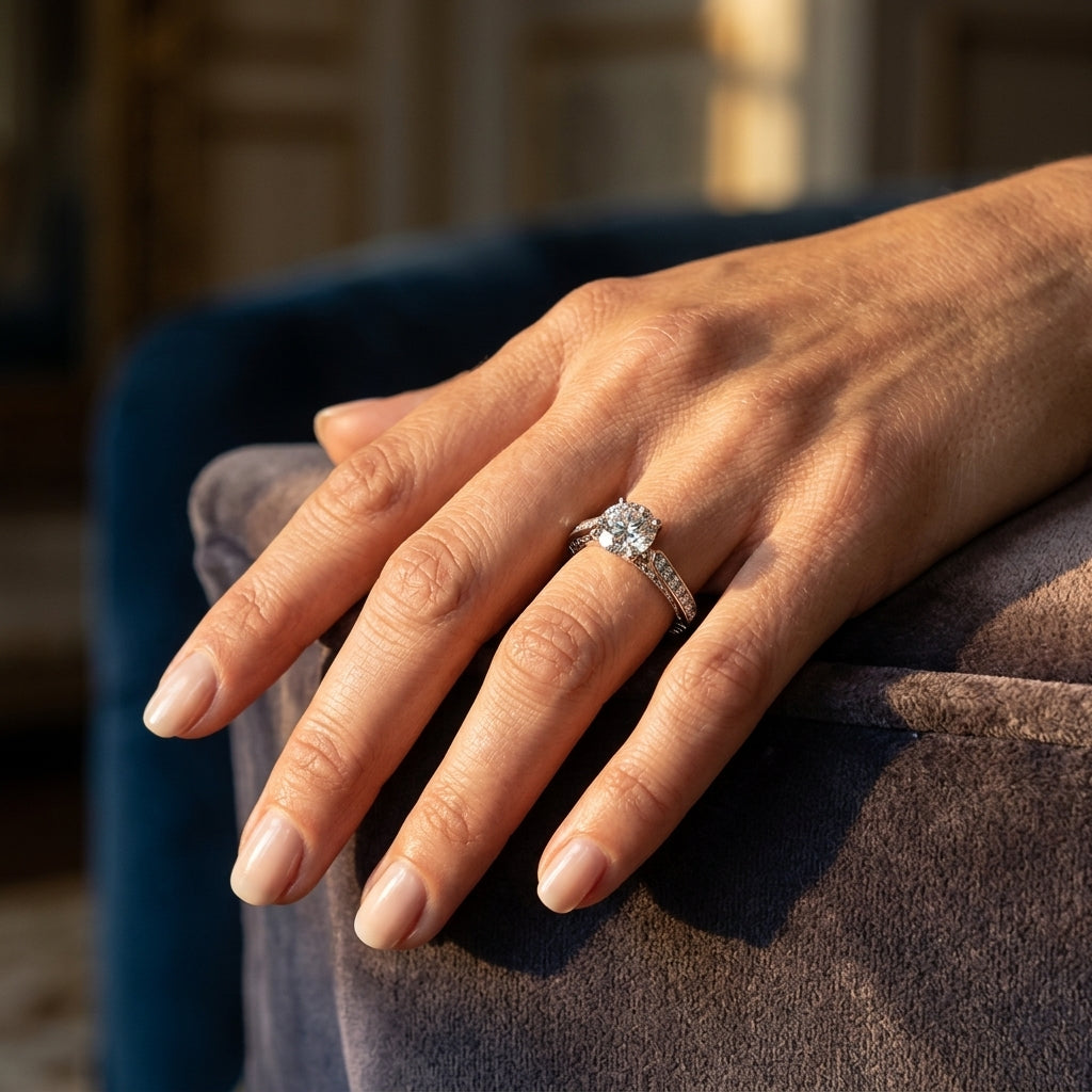 Vintage Inspired Engagement Ring - worn lifestyle photo