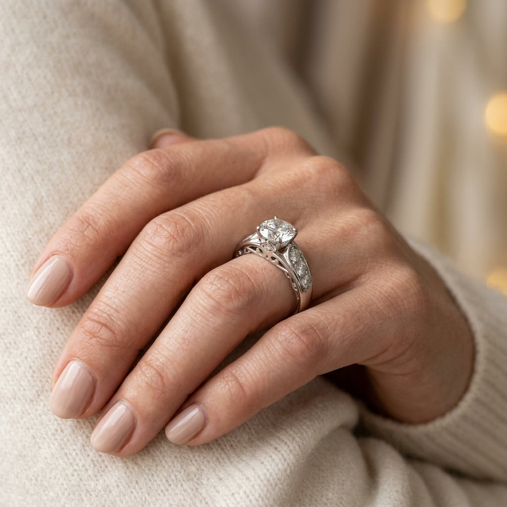 Single Row Engagement Ring - worn lifestyle photo