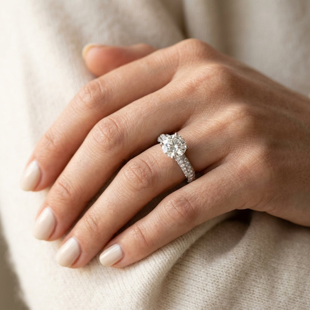 Twisting Pavé Engagement Ring - worn lifestyle photo
