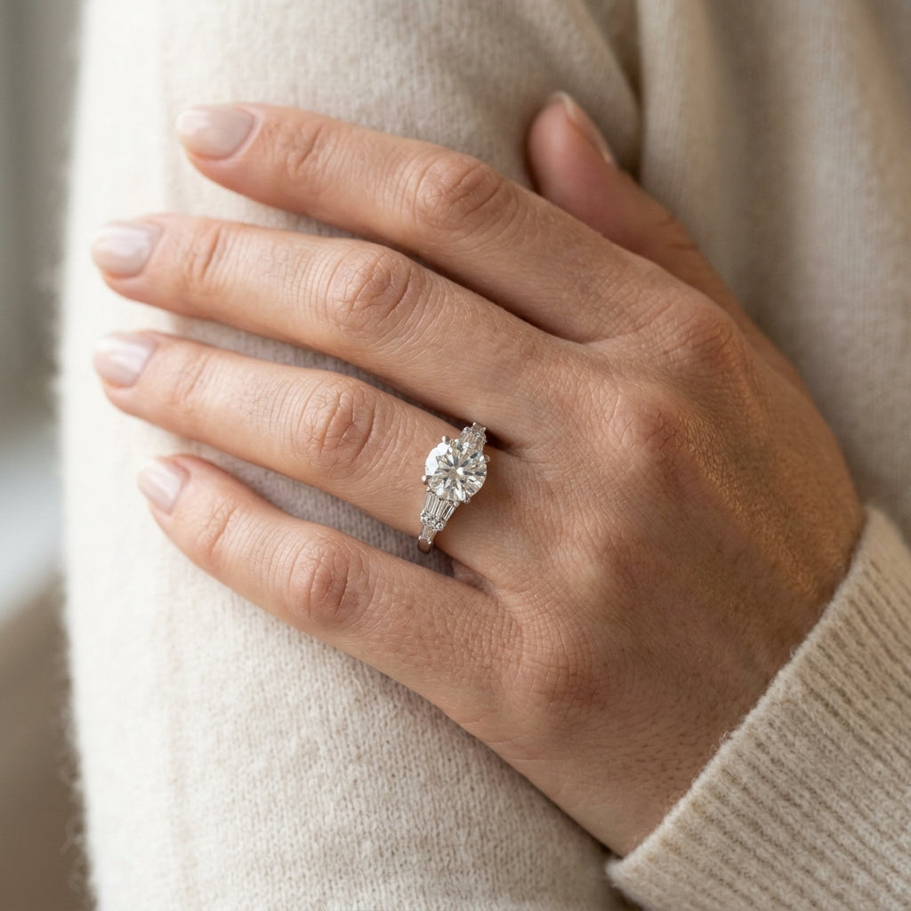 Tapered Baguette Engagement Ring - worn lifestyle photo