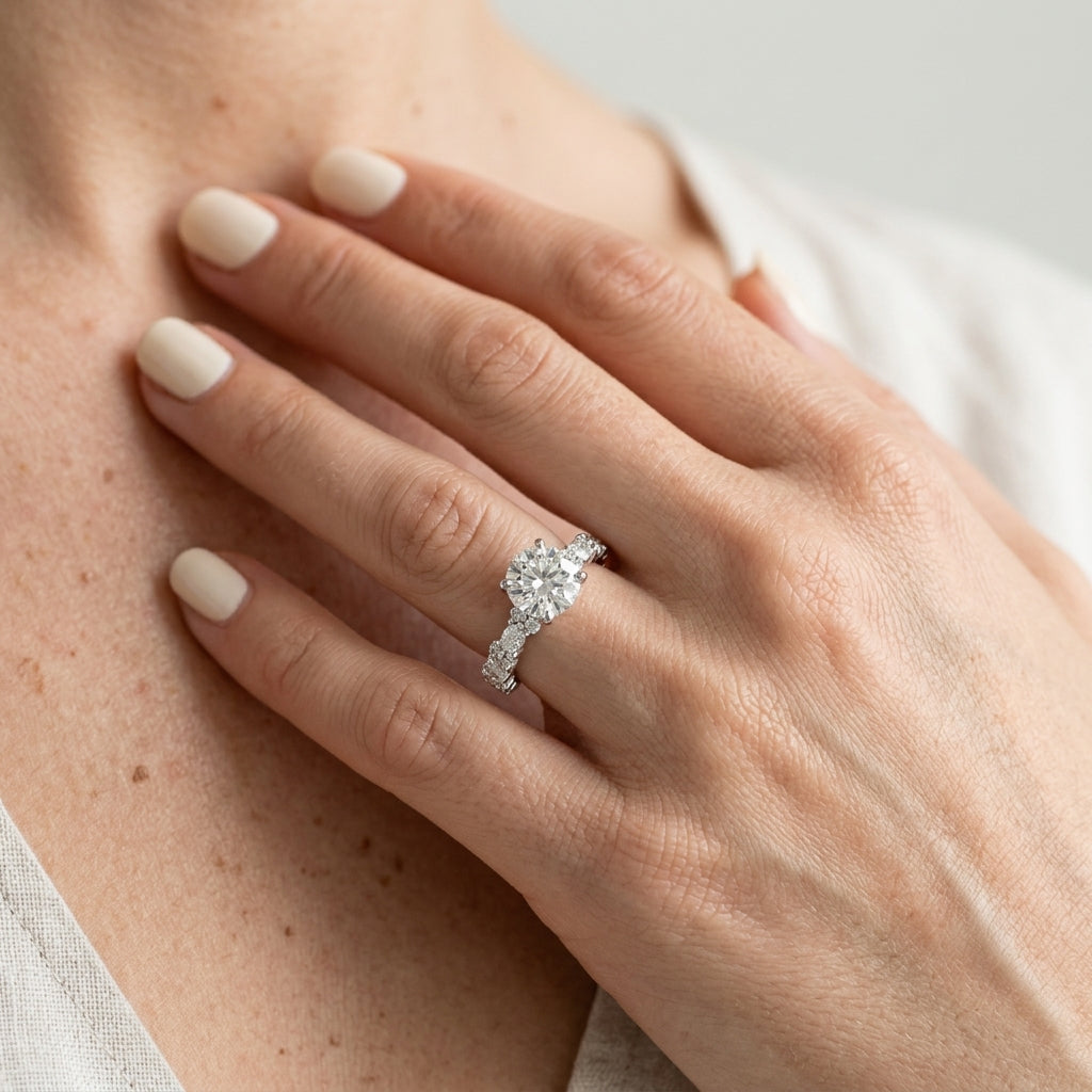 Contemporary Engagement Ring - worn lifestyle photo