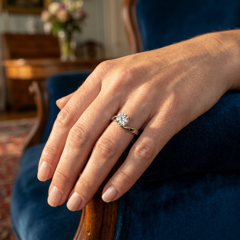 Solitaire Peg Head Engagement Rings - worn lifestyle photo