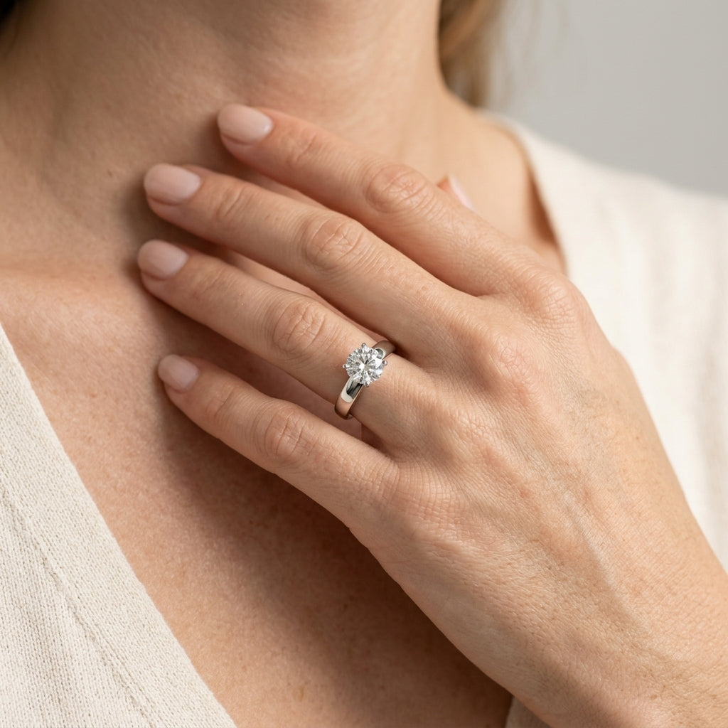 Solitaire Engagement Ring - worn lifestyle photo