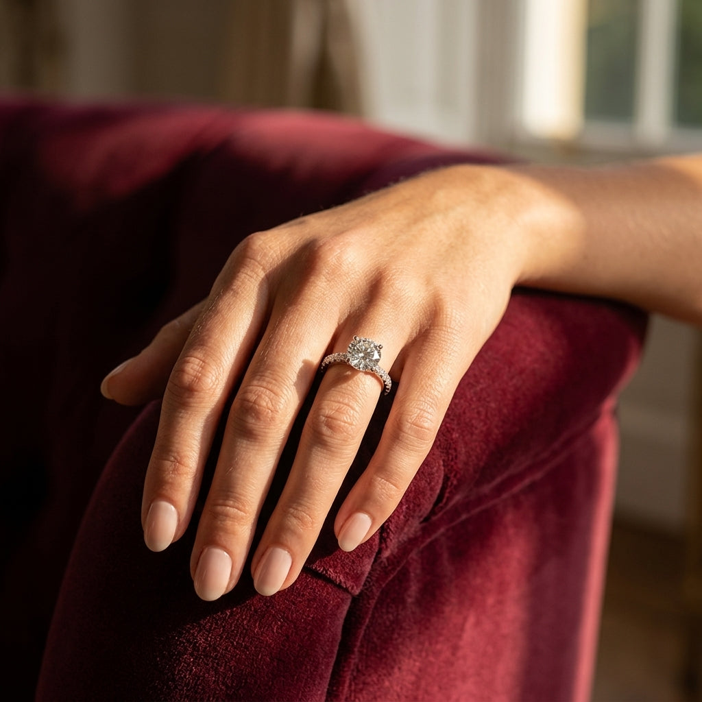 Split-Prong Cathedral Engagement Ring - worn lifestyle photo