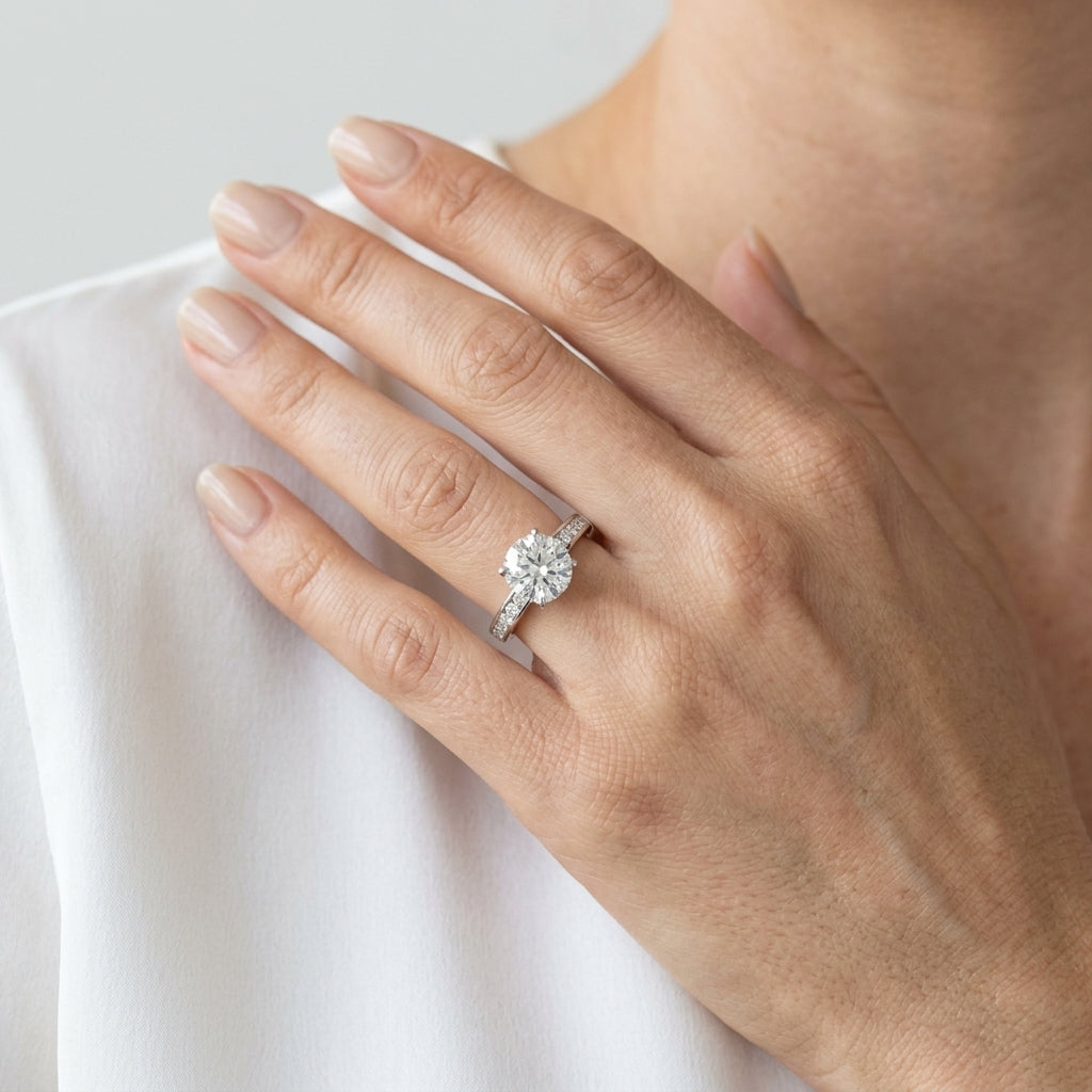 Channel Set Engagement Ring - worn lifestyle photo