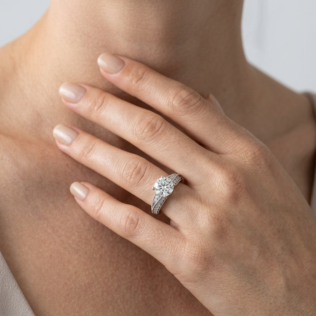 Multirow Milgrain Engagement Ring - worn lifestyle photo
