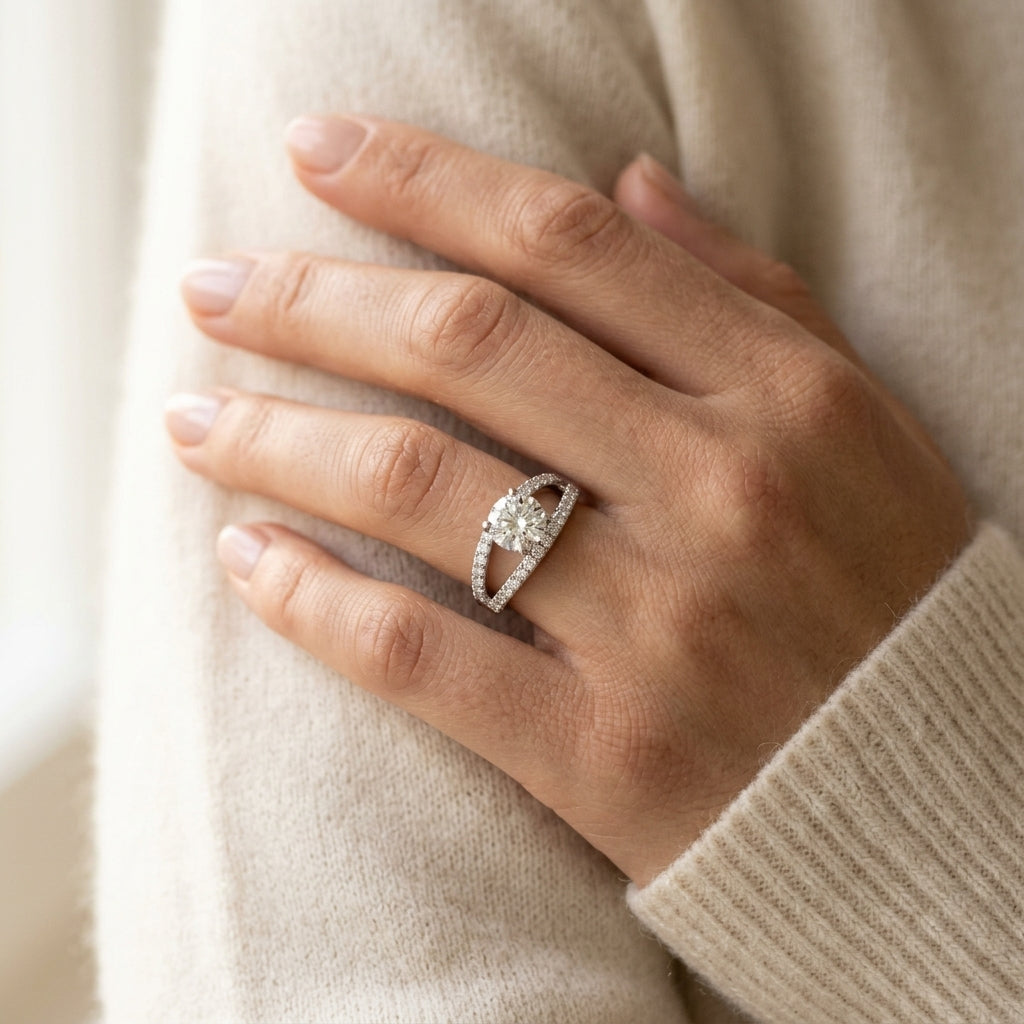 Split Shank Engagement Ring - worn lifestyle photo