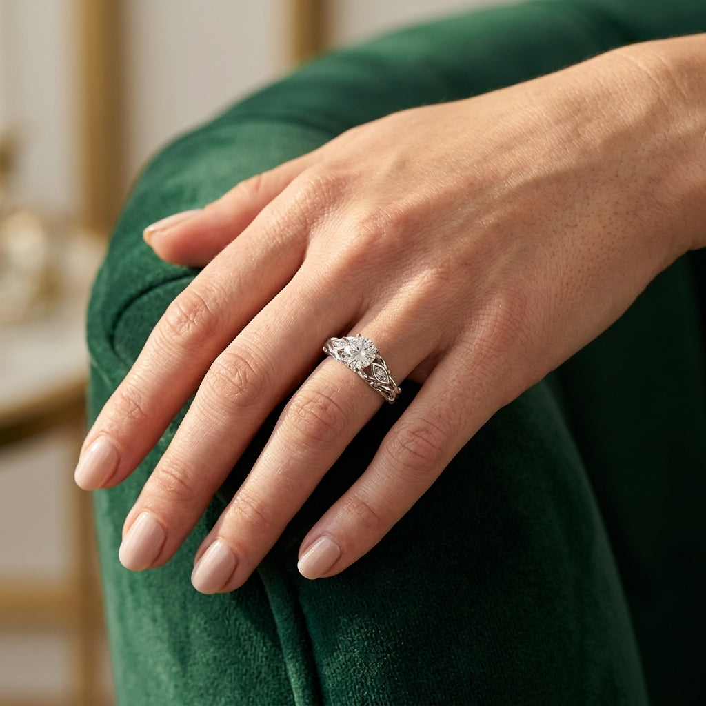 Vintage-Inspired Engagement Ring - worn lifestyle photo