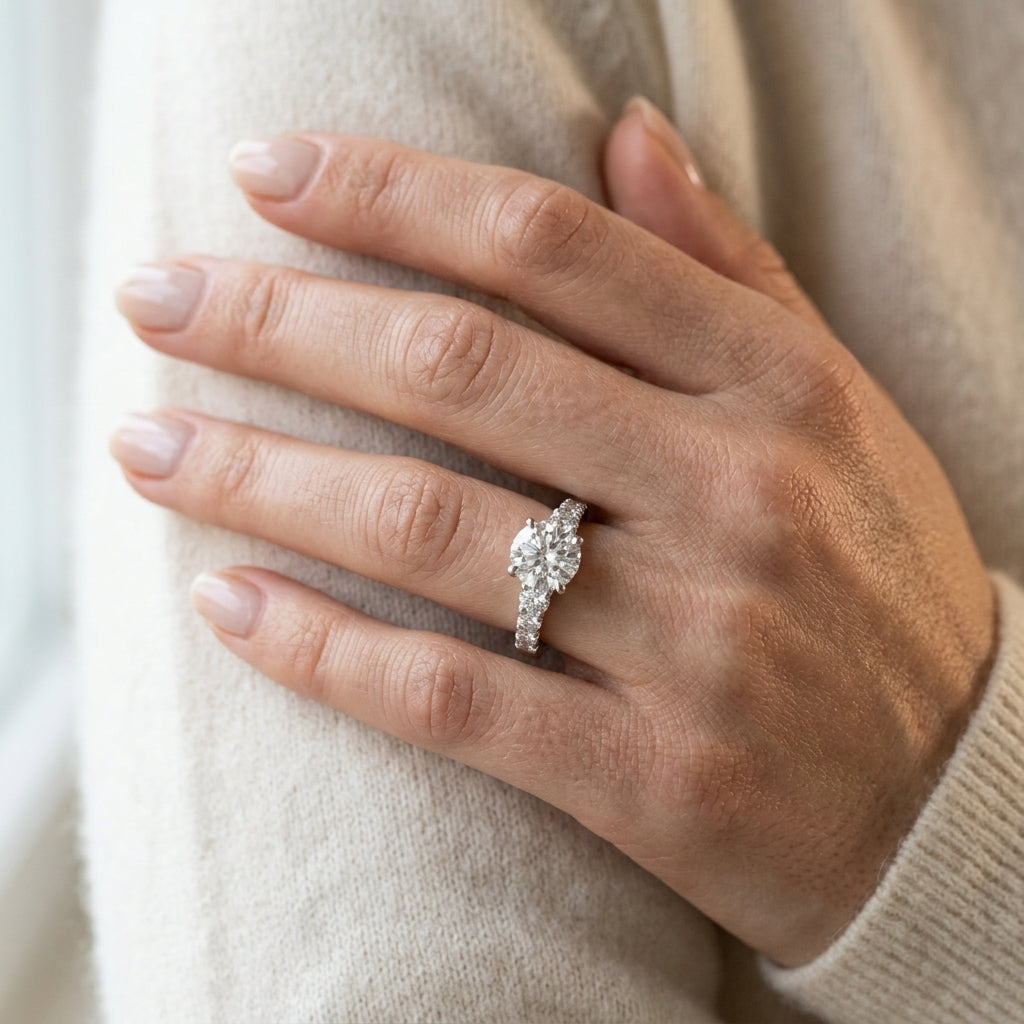 Single Row Engagement Ring - worn lifestyle photo