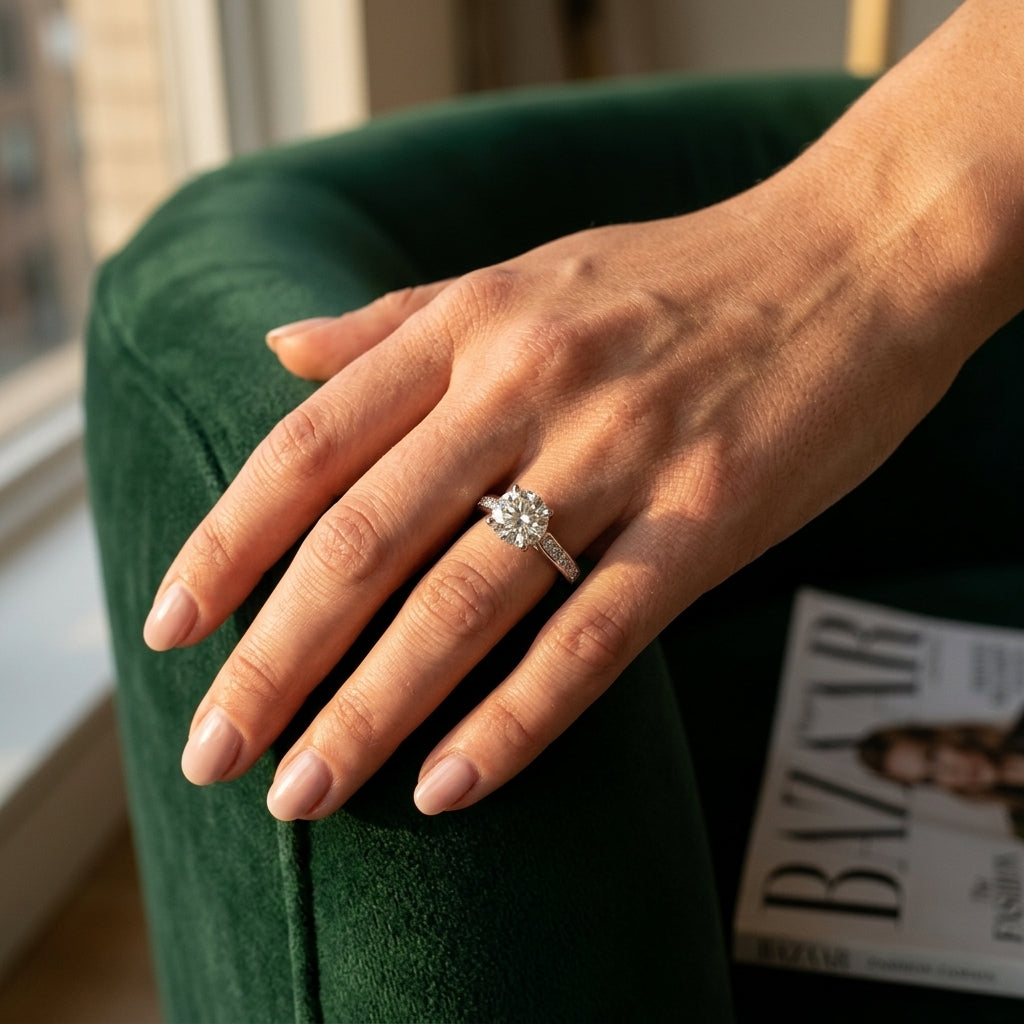 Single Row Engagement Ring - worn lifestyle photo