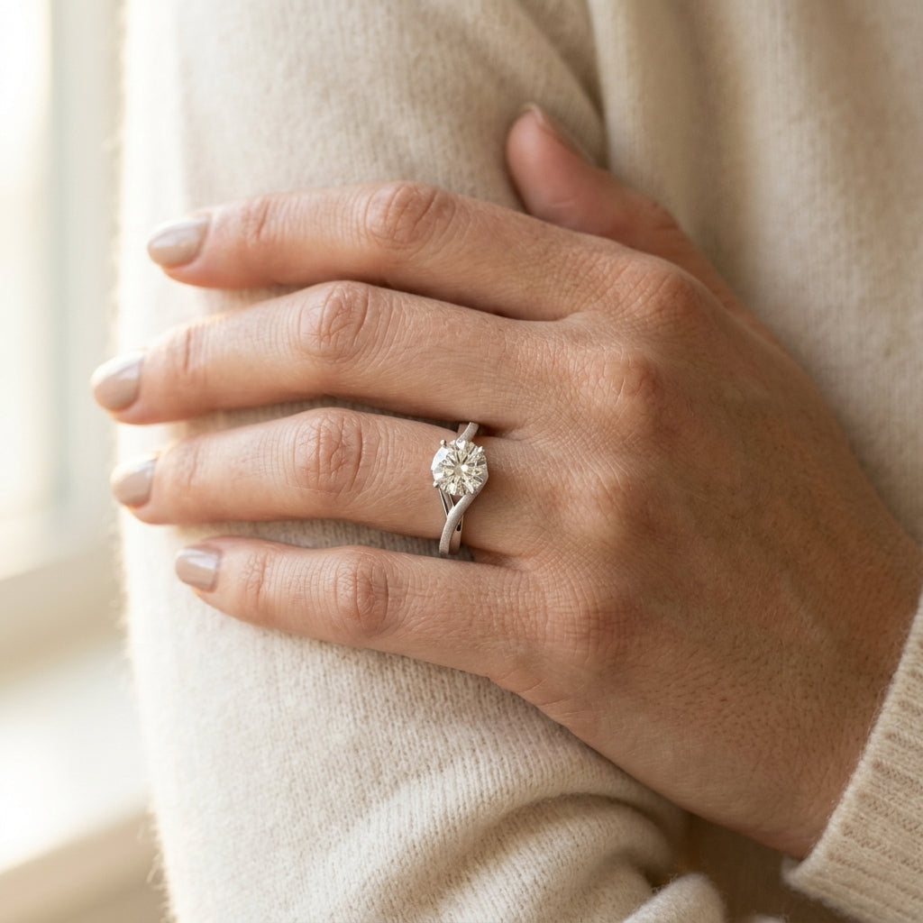 Twisted Shank Solitaire Engagement Ring - worn lifestyle photo