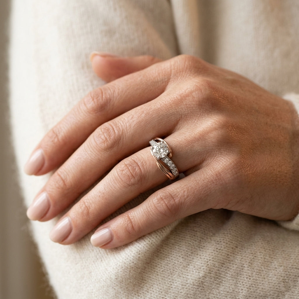 Split-Shank Bypass Engagement Ring - worn lifestyle photo