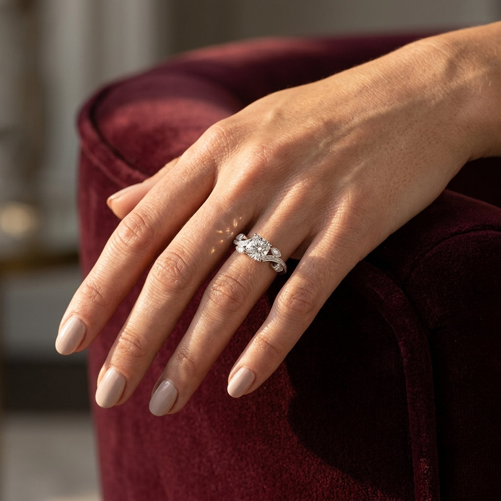 Marquise Accented Bypass Engagement Ring - worn lifestyle photo