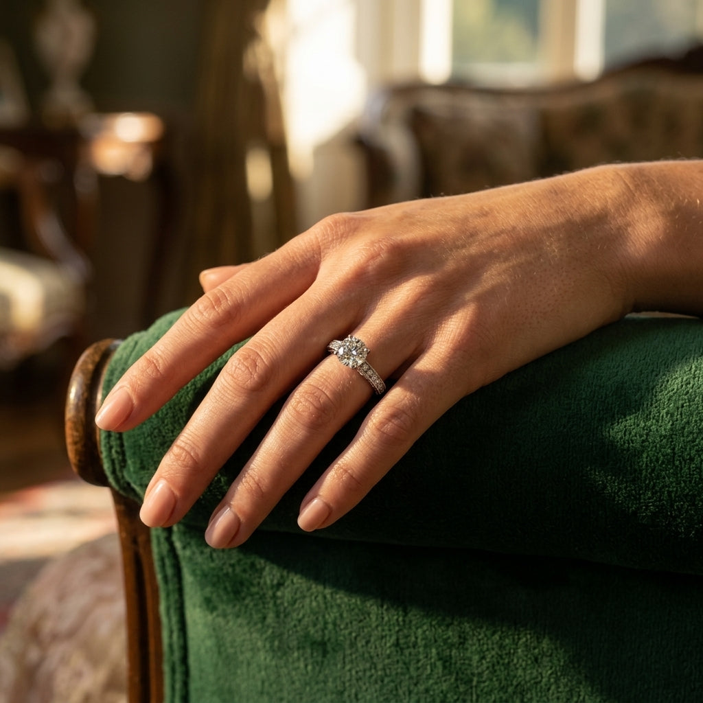 Vintage-Inspired Prong In Channel Engagement Ring - worn lifestyle photo
