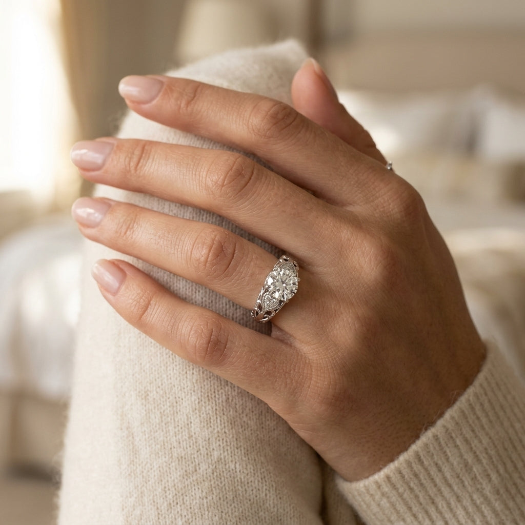 Vintage-Inspired Filigree Engagement Band - worn lifestyle photo